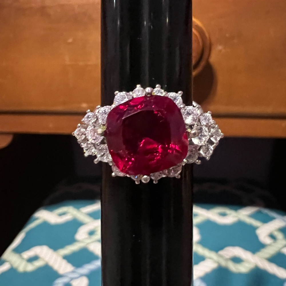 Sterling Silver Lab Created Ruby Ring - image 1